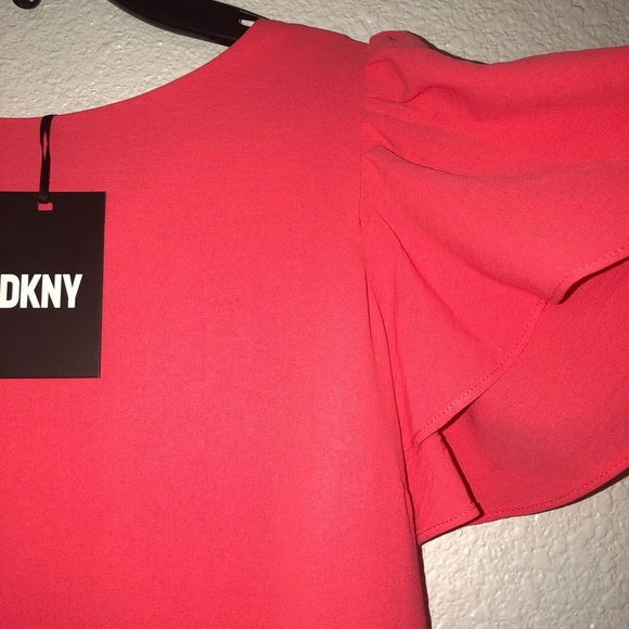 DKNY orange flutter sleeve flounce hem knee loose fit feminine dress Size‎ 4 new - Picture 4 of 16